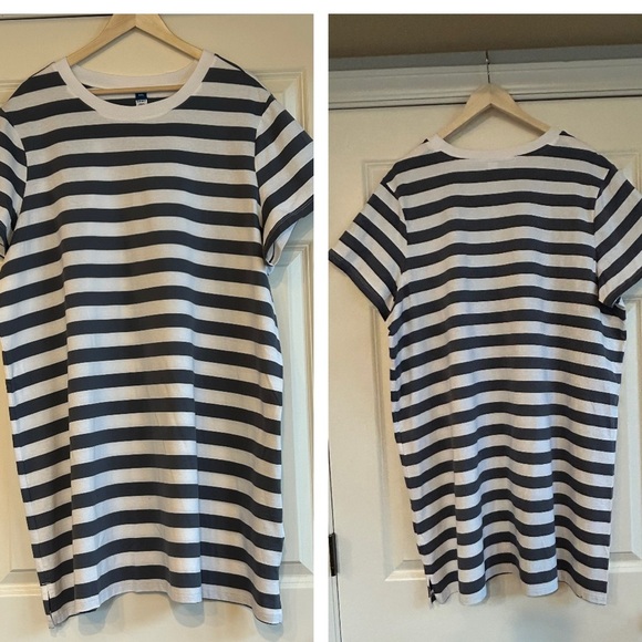 NWOT Striped Preppy Gray White Old Navy Timeless Plus Size T-Shirt Dress Sz XXL - Picture 2 of 7